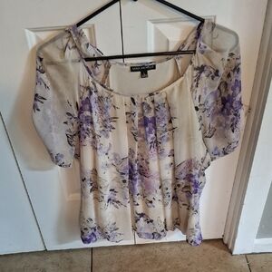 Sara Michelle Floral Blouse - Lavender and Cream